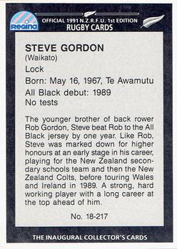 1991 Regina NZRFU 1st Edition #18 Steve Gordon Back